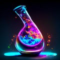 Vector illustration of a chemical laboratory flask filled with colored liquid on dark background AI generated Royalty Free Stock Photo