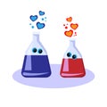 Vector Illustration Chemistry Love in Flasks. Royalty Free Stock Photo