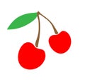 Simple vector illustration cherries, logo or sticker, for children drawing of fruit, red berry