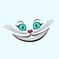 Vector illustration of cheshire cat.Alice in Wonderland. The face of the cat. The head of a cat with a big mustache. Cheshire cat