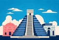 a vector illustration of a chicen itza, mexico pyramids with a staircase