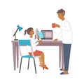 Vector illustration of Child at home with tutor or parent getting education