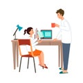 Vector illustration of Child at home with tutor or parent getting education