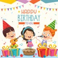 Vector Illustration Of Children Birthday Party Invitation Card Design