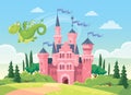 Vector illustration for children with fairy pink castle. Royalty Free Stock Photo