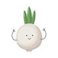 Vector Illustration of Children Healthy Nutrition with a Cute Cartoon Funny Onion. Baby Vegetable Character or Mascot