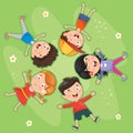 Vector Illustration Of Children Lying On Grass