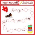 Vector illustration of a children`s math game on the topic I can count. Mathematical examples for addition Royalty Free Stock Photo