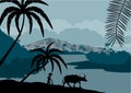 Vector illustration of China with buffalo in jungle rainforest wetland Royalty Free Stock Photo