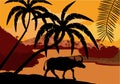 Vector illustration of China with buffalo in jungle rainforest wetland Royalty Free Stock Photo