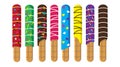 Vector illustration of chocolate dipped cookie sticks on white background. Colorful stick chocolate Royalty Free Stock Photo