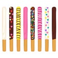 Vector illustration of chocolate dipped cookie sticks on white background. Royalty Free Stock Photo