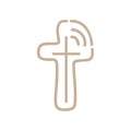 Vector illustration of Christian Logo online broadcast. monoline Emblem with concept of Cross with Religious community