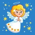 Vector illustration with christmas angel. Christmas card in cartoon style