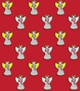 Vector illustration of christmas angels playing the flutes on the red background seamless pattern
