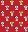 Vector illustration of christmas angels playing the flutes on the red background seamless pattern Royalty Free Stock Photo