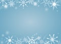 Vector illustration. Christmas background in blue tones with a frame of snowflakes of different shapes and sizes. New Royalty Free Stock Photo