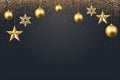 Vector illustration of christmas 2017 background with christmas ball star snowflake confetti gold and black color Royalty Free Stock Photo