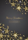 Vector illustration of christmas background with christmas gold stars snowflake and confetti gold colors. Royalty Free Stock Photo