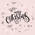 Vector illustration of christmas greeting card with hand lettering label - merry christmas - with doodle decorative Royalty Free Stock Photo