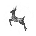 Vector illustration of Christmas greeting with leaping deer
