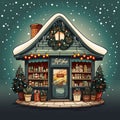 vector illustration christmas house gift shop