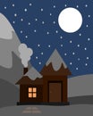 Christmas night full moon with house Royalty Free Stock Photo