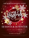 Vector illustration of christmas party poster with hand lettering label - christmas - with stars, sparkles, snowflakes