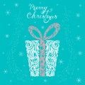 Vector illustration of a Christmas present in a festive box in white, blue and pink colors. Stylized gift wrap. Ornament. Tattoos Royalty Free Stock Photo