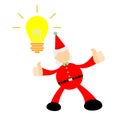 Vector illustration christmas red santa claus with bright idea light bulb flat design cartoon style Royalty Free Stock Photo