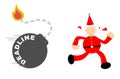 vector illustration christmas red santa claus run from time deadline bomb flat design cartoon style Royalty Free Stock Photo