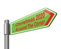 Vector illustration of christmas road sign 2020 Royalty Free Stock Photo