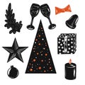 Vector illustration christmas sets with a white stroke in Orange and black colours isolated on white background for advertising