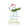 Vector illustration of Christmas snowman with hat and scarf isolated on white background Royalty Free Stock Photo