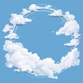 vector illustration of a circle of clouds on a blue background