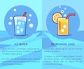 Set of Ice Water and Refreshing Juice Posters