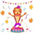 Vector illustration of circus performance background with cute lion Royalty Free Stock Photo