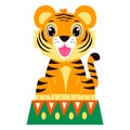 Vector Illustration of a Circus Tiger sitting in a platform