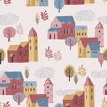 Vector illustration of city in the rain. Autumn mood. Seamless pattern. Royalty Free Stock Photo