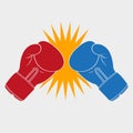 Vector illustration of clash of boxing gloves. Isolated.