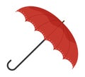 Vector illustration of classic elegant opened red umbrella lies on its side on white background