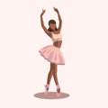 Vector illustration classical ballet. African American woman ballet dancer in a pink tutu and pointe shoes dancing on Royalty Free Stock Photo