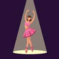 Vector illustration classical ballet. Caucasian white ballerina in a pink tutu and pointe shoe dances in the spotlight Royalty Free Stock Photo