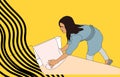 A vector illustration of Cleaning Lady Making the Bed in a Hotel