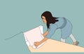 A vector illustration of Cleaning Lady Making the Bed in a Hotel