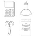 Calculator, beaker, scissors and crayons coloring page