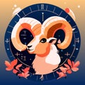 Vector illustration of a clock face with the image of a ram. AI Generated Royalty Free Stock Photo