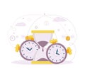 Vector illustration. Clock and hourglass