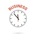 Vector illustration of clock icon. Red arrow points to word BUSINESS. Conceptual icon