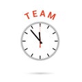 Vector illustration of clock icon. Red arrow points to word TEAM. Conceptual icon